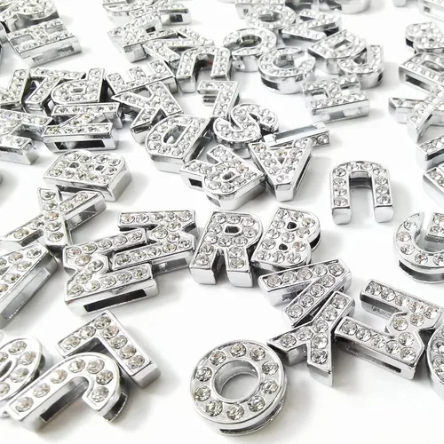 Miniatura 3 de NSBELL 52 dijes de diamantes de imitación completos de 0.315 pulgadas con letras del alfabeto A-Z para manualidades, collares, gargantillas