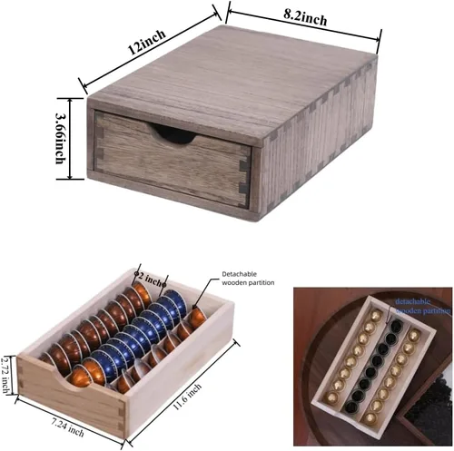 Miniatura 2 de DDYURI Soportes para cápsulas de café de 1 capa y 1 cajón, marrón oscuro (CF1D1C-DK)