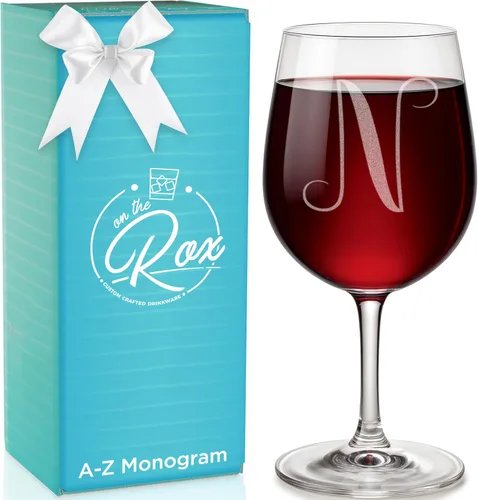 Miniatura 30 de Regalos de vino con monograma A-Z para mujer, copa de vino personalizada grabada de 12.75 onzas, regalos divertidos con monograma para amantes