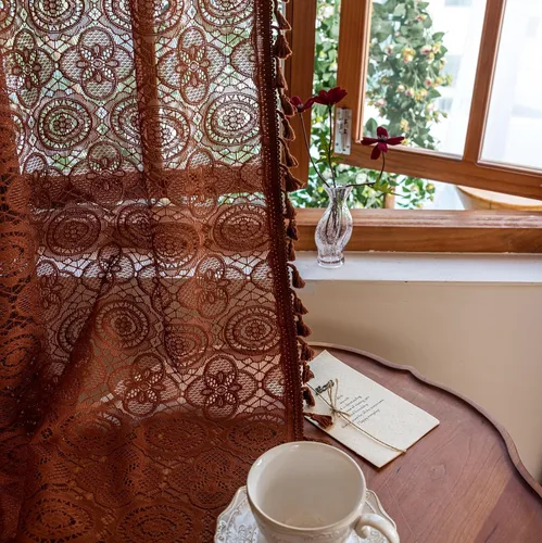 Miniatura 25 de YJ YANJUN - Cortinas de café boho, 24 pulgadas de largo, 2 paneles, cada una de 59" de ancho x 24" de largo, beige, con crochet, cortinas de cocina