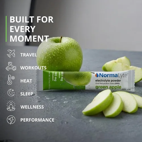 Miniatura 6 de NormaLyte Apple - Paquetes de polvo de electrolitos Mezcla de bebidas electrolíticas clínicamente estudiada 6 barras de hidratación efectivas