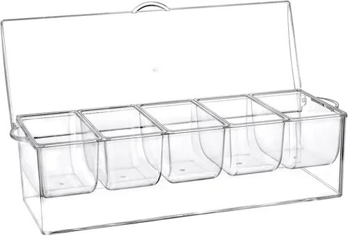 Miniatura 2 de MOLIGOU Servidor de condimentos refrigerado con tapa, bandeja de condimentos refrigerados con 5 compartimentos extraíbles, recipientes para servir