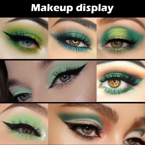 Miniatura 2 de evpct - Paleta de sombras de ojos con purpurina verde de 16 colores, maquillaje a prueba de agua, verde oscuro, verde claro, amarillo, naranja