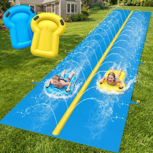 Miniatura 9 de Evoio Tobogán acuático, tobogán acuático inflable de 32.8 pies con 2 carriles de carreras para niños, niñas y adultos, tobogán acuático al aire