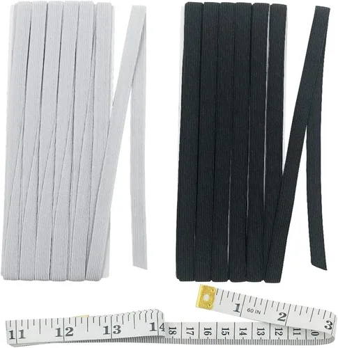 SourceTon Cordón elástico trenzado de 22 yardas (1/2 pulgada de ancho) – Paquete de 2 (11 yardas blancas + 11 yardas negra) con cinta métrica
