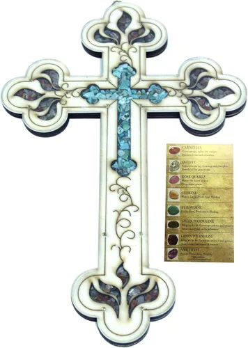 Miniatura 14 de Cruz del Salvador de Jesús Llena de Piedras Semipreciosas Cornalina Rojiza Firy de Tierra Santa