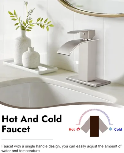 Miniatura 2 de Midanya Grifo de baño con boquilla de cascada de una sola manija, grifo de lavabo de baño de 1 agujero, moderno grifo de lavabo de lavabo de RV