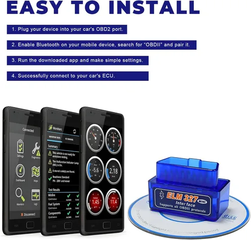 Miniatura 5 de ELM327 OBDⅡ Escáner de diagnóstico automático para automóvil, mini herramienta de escaneo Bluetooth, detector de fallas automotrices, lector