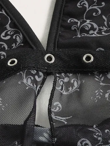 Miniatura 3 de Cozyease Camiseta sin mangas Y2K de malla con cuello halter y dobladillo dividido para mujer