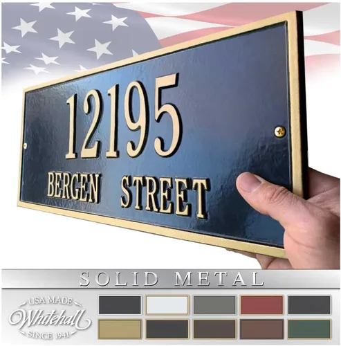 Placa de dirección de metal fundido personalizada Whitehall™ - La placa de Hartford. Fabricado en los Estados Unidos. Muestra tu dirección y nombre