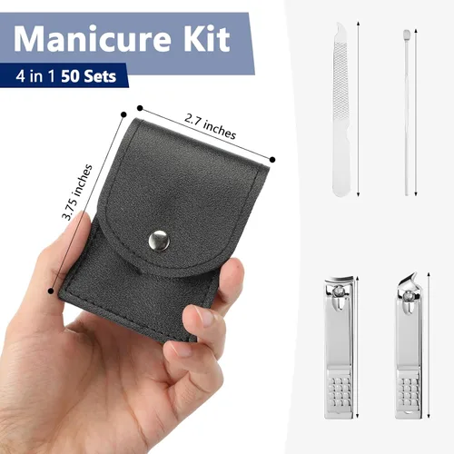 Miniatura 2 de Geosar Juego de 50 juegos de manicura de viaje, cortaúñas profesional, pedicura, herramientas de cuidado de uñas, juego de acero inoxidable con Negro