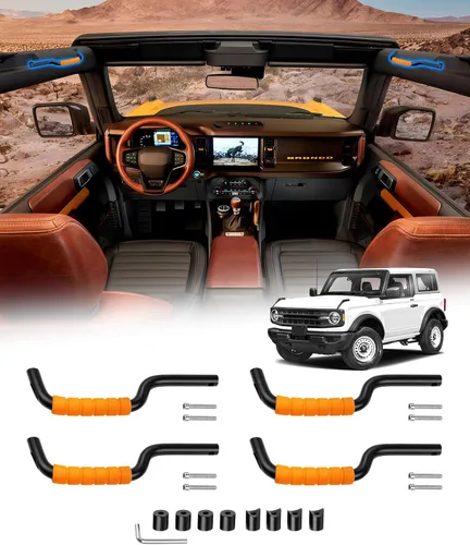 Miniatura 10 de Sunsdrew Asas de agarre para Ford Bronco 2021-2025 de 2 y 4 puertas, solo se ajustan a la barra antivuelco del asiento delantero, asas de agarre