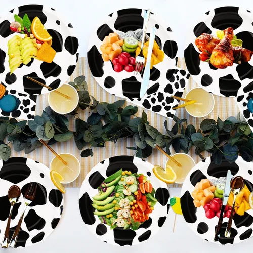 Miniatura 7 de Juego de 80 platos y servilletas de vaca con estampado de vaca, platos y servilletas de 7 pulgadas, servilletas para decoración de cumpleaños