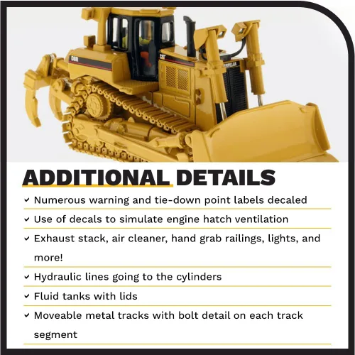 Miniatura 5 de Diecast Masters 1:50 Escala Cat D8R Bulldozer para coleccionistas, Caterpillar Track-Type Tractor Construcción Modelo Modelo Réplica, Core Classics