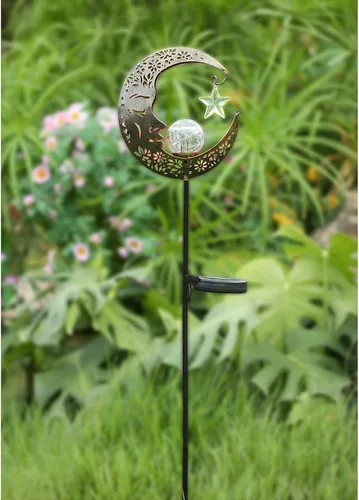 Miniatura 9 de Hapjoy - Luces solares para exteriores, decoración con forma de luna, linterna para patio, césped o camino, decoraciones con globo de cristal Bronce