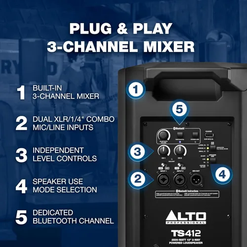 Miniatura 5 de ALTO TS412 - Altavoz PA de 2500 W de 12" con mezclador de 3 canales, transmisión Bluetooth, vinculación inalámbrica de altavoces, aplicación DSP