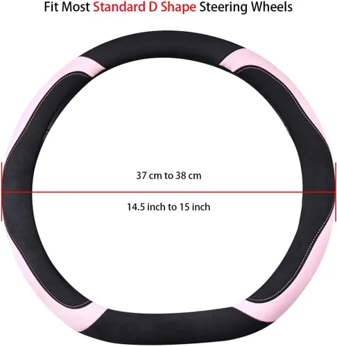 Miniatura 6 de Funda Suave para Volante en Forma de D, Funda Cálida para Volante de Moda Universal 15 pulgadas, Rosa Rosa (D Pink)
