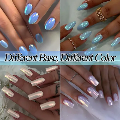 Miniatura 4 de 10 colores de sirena perla cromada polvo de uñas, polvo iridiscente Aurora efecto espejo metálico pigmento perlado arte uñas brillo polvo kit
