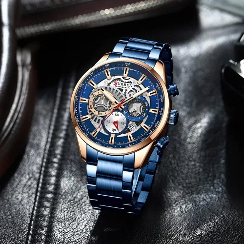 Miniatura 3 de FANMIS Relojes de lujo para hombre, reloj de pulsera analógico de cuarzo de acero inoxidable impermeable