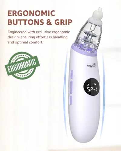 Miniatura 3 de GROWNSY Aspirador Nasal para Bebé Succionador de Nariz para Bebé Succión Eléctrica de Nariz para Niños Pequeños, Succionador Ergonómico de Mocos