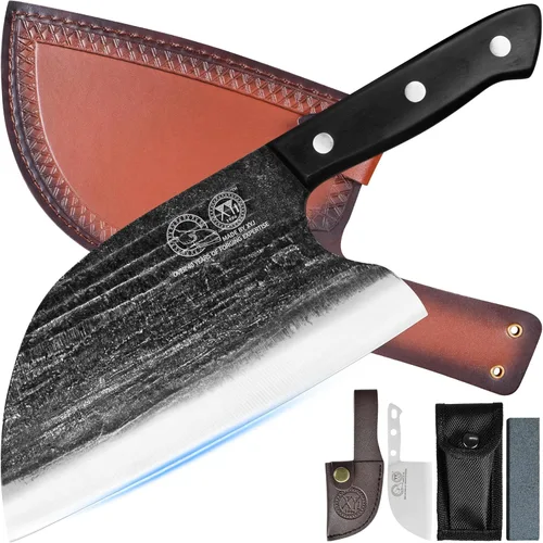 Miniatura 13 de XYJ Auténtico desde 1986, cuchillos de carnicero forjados antiguos, cuchillo de chef serbio con funda, cuchillo pequeño, cuchilla china para Azul