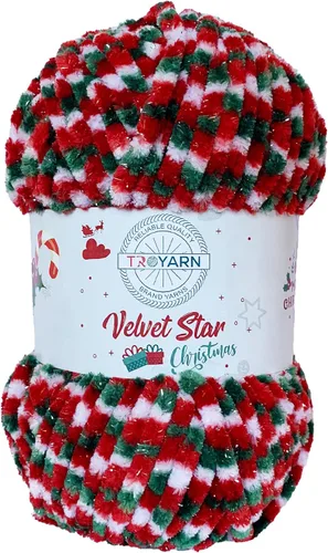 Miniatura 14 de Troyarn Velvet Star (Paquete de 3 Madejas) - Ovillo de felpilla con purpurina plateada para manta de bebé, hilo amigurumi, para ganchillo y tejer