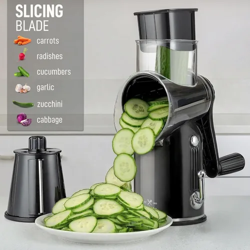 Miniatura 5 de Zulay Kitchen Rallador rotativo de queso de 5 cuchillas, rallador de queso manual de manivela con succión reforzada y 5 tambores intercambiables
