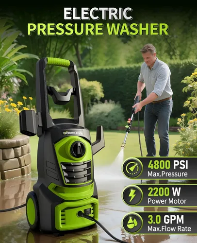 Miniatura 2 de Lavadora a presión eléctrica, 1700 PSI Max 1.3 GPM con 3 boquillas, lavadora de alta presión con cañón de espuma para automóvil, entrada, patios