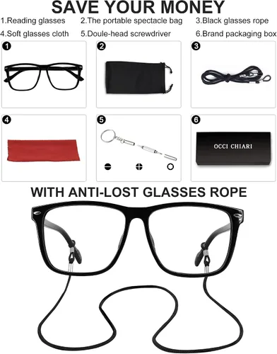Miniatura 6 de OCCI CHIARI Gafas de lectura de gran tamaño para hombre, diseño cuadrado grande, lectores 1.0 1.25 1.5 1.75 2.0 2.25 2.5 2.75 3.0 3.5