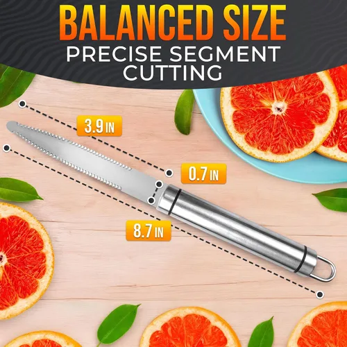 Miniatura 3 de Cuchillo de toronja con doble hoja dentada curva, cortador y pelador de frutas cítricas de acero inoxidable con mango ergonómico, apto