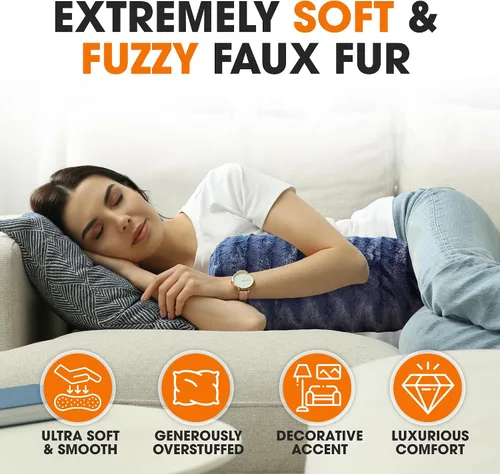 Miniatura 4 de Cheer Collection Almohadas cilíndricas de piel sintética – Almohadas cilíndricas decorativas suaves para cama o sofá, lavables a máquina, 8 x 24 Azul