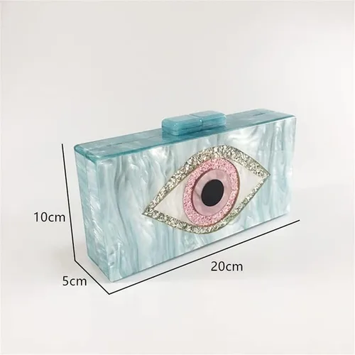 Miniatura 2 de ZLXDP - Bolso de mano de acrílico para noche, bolso de mano con cadena azul claro, bolso cruzado de retazos, bolso de fiesta para mujer
