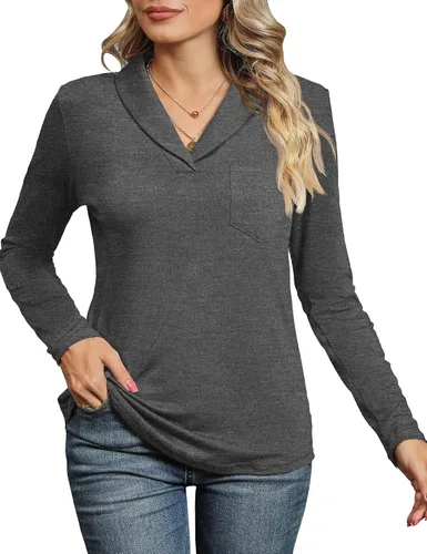 ZHENWEI Camisas tipo polo de manga corta para mujer, estilo casual, cuello en V, blusas elegantes con bolsillo