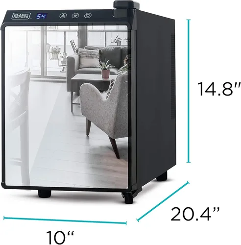 Miniatura 8 de BLACK+DECKER Refrigerador de vino de 6 botellas, enfriador de vino con frente espejo, mini refrigerador de vino termoeléctrico, BD60316