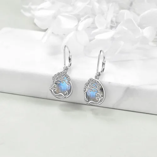 Miniatura 152 de Aretes colgantes con forma de lágrima de filigrana de piedra lunar de plata de ley 925 con cierre de palanca para mujer, regalos de joyería