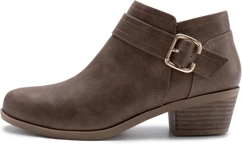 Miniatura 2 de Athlefit Botines gruesos de tacón bajo para mujer, botines clásicos con punta puntiaguda y cremallera lateral