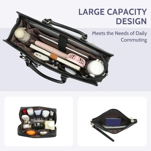 Miniatura 5 de Keyli 3 unids bolsa para laptop para mujer, 15.6 pulgadas, cuero trabajo, trabajo, oficina, oficina, maletín de hombro