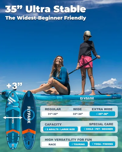 Miniatura 3 de Flypark 10'8/11'x35'' Fishing&Family Stable Inflatable Paddle Boards, Extra Wide SUP Paddleboard Inflatable, 430lb/3 People, Stand Up Paddle Board
