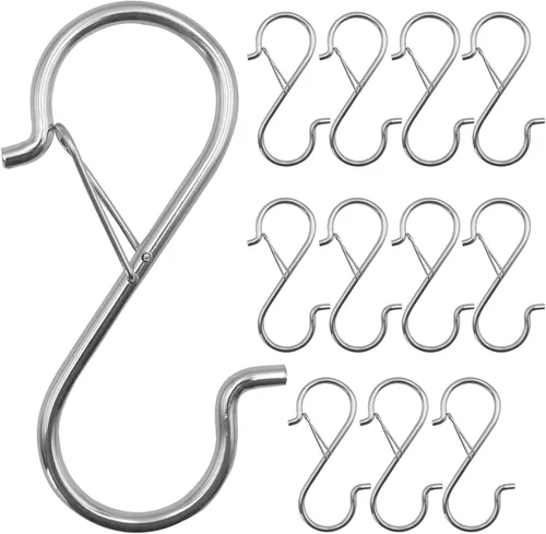 Miniatura 9 de 12 piezas de ganchos en S para colgar, ganchos de clóset resistentes de 3.5 pulgadas con hebilla de seguridad, ganchos de clóset para colgar