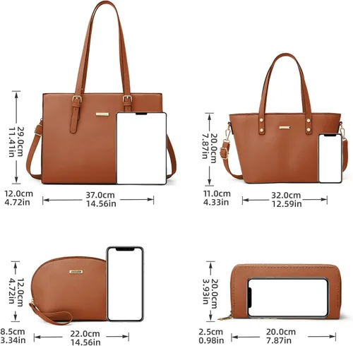 Miniatura 185 de Juego de 4 bolsas modernos para mujer de cuero sintético: bolso tote, bolso de hombro, bolso de mano y cartera.