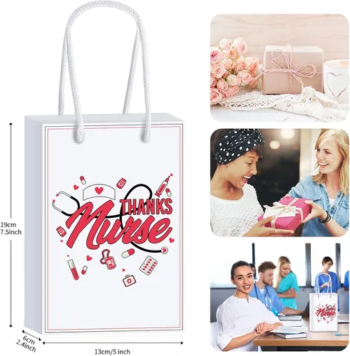 Miniatura 2 de Outus 12 bolsas de regalo para enfermeras, bolsas de regalo de agradecimiento para enfermeras, bolsas de regalo de semana de enfermeras con asa