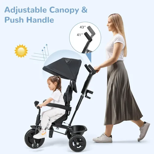 Miniatura 8 de INFANS Triciclo para Niños, Triciclo de Bebé 6 en 1 Bicicleta para Niños Pequeños con Asiento Reversible, Mango de Empuje Ajustable, Control