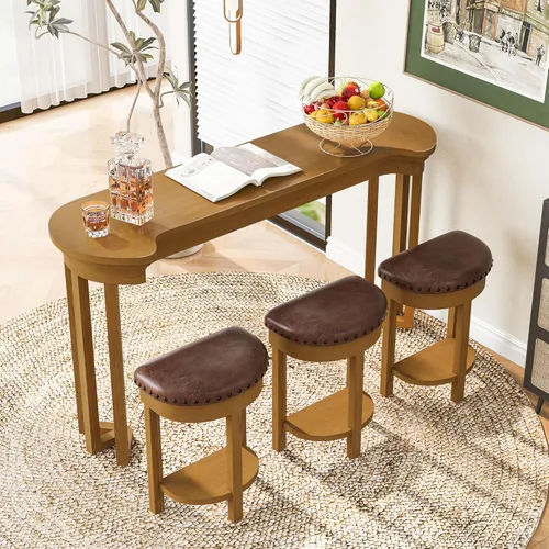 Miniatura 35 de JIVOIT Juego de mesa de comedor de 3 piezas con altura de mostrador, juego de comedor de madera maciza con 2 taburetes tapizados, mesa de comedor