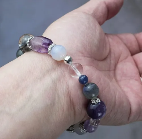 Miniatura 83 de Precious Gemstone Natural Crystal Healing Bracelet, Rutilated Quartz, Moonstone, Quartz Handmade Original Design Bracelet