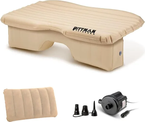 Pittman Outdoors Cama de asiento trasero – Colchón de aire de 60 pulgadas para camiones y furgonetas – Incluye bomba, almohada y bolsa de Canela