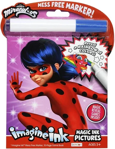 Bendon Miraculous Imagine Ink | Libro para colorear milagroso con marcador sin desorden | Libro de mariquita y gato negro | Con licencia oficial