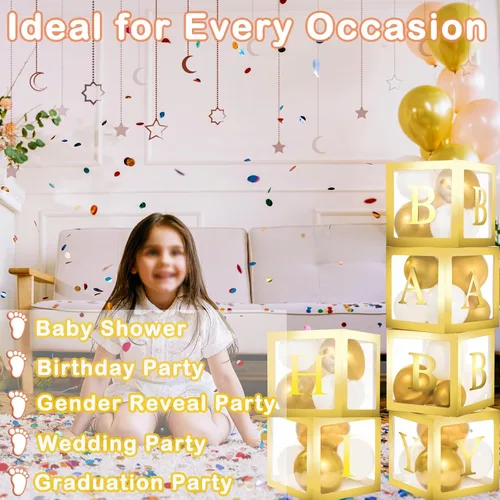 Miniatura 6 de Cajas de bebé con letras, 6 cajas de globos transparentes con 78 letras y números, cajas transparentes con nombres para baby shower, cumpleaños