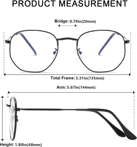 Miniatura 5 de Lentes hexagonales de metal con bloqueo de luz azul, antifatiga ocular para pantallas digitales, marco ligero para hombres y mujeres