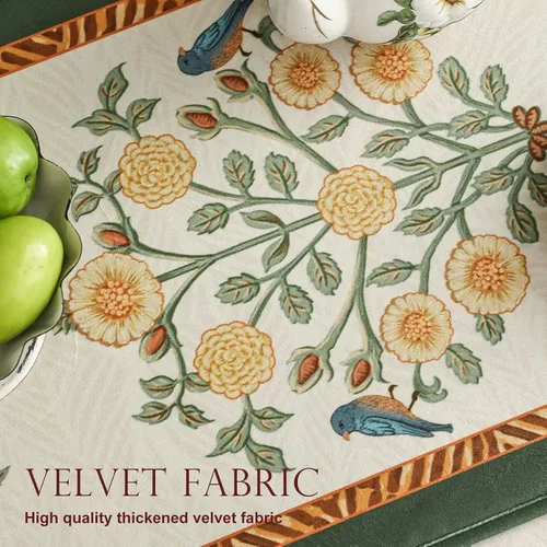 Miniatura 3 de patdrea Camino de mesa de terciopelo francés estilo granja para decoración del hogar, cocina, comedor, fiestas, cenas familiares, boda 12"*63