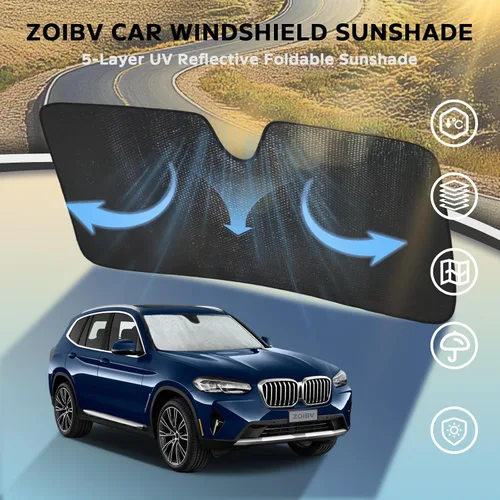 Miniatura 3 de Parasol para parabrisas para BMW X3 2018-2024, 5 capas de burbujas, plegable, grueso, accesorios de protección para visera frontal, bloquea el calor
